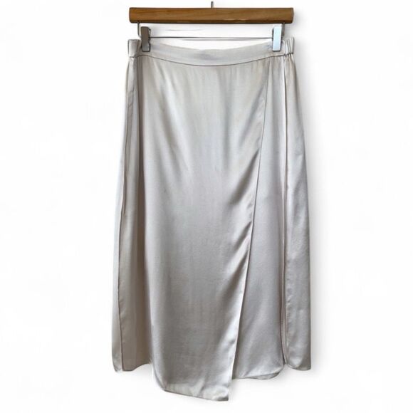 Vince Drape Panel Silk Midi Skirt in Sandstone Size M - Picture 5 of 10